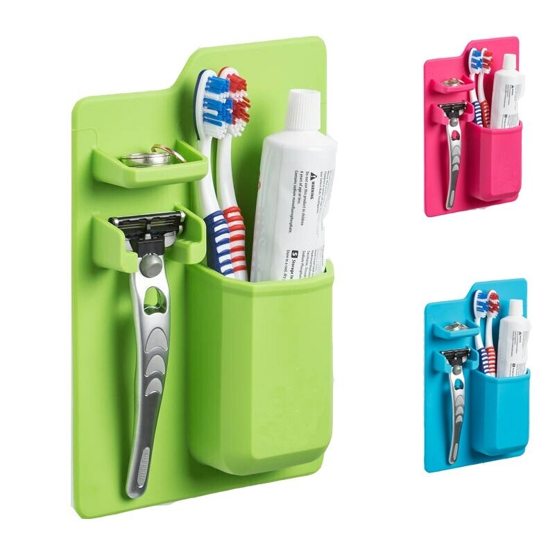 Porte-brosse à dents en silicone, organisateur de rangement de salle de bain, montage mural pour petits articles de toilette, organisateur de douche et porte-rasoir