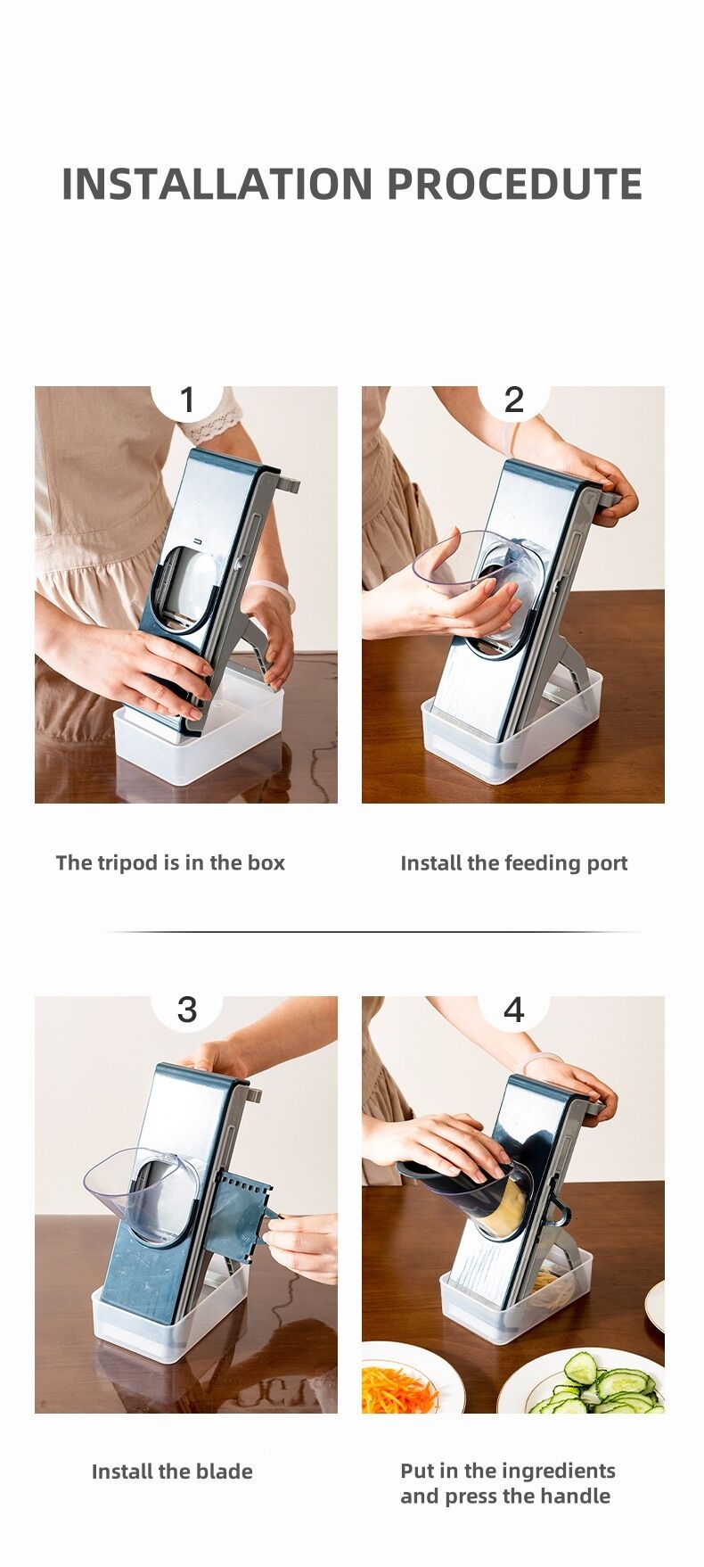 Hachoir à légumes durable Mandoline trancheuse 3 lames outil de cuisine en acier épaisseur réglable tranchage de pommes de terre comprend