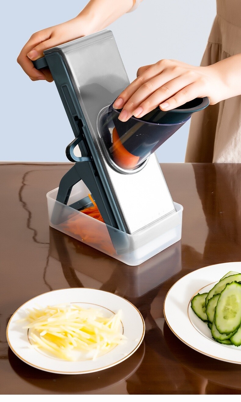 Hachoir à légumes durable Mandoline trancheuse 3 lames outil de cuisine en acier épaisseur réglable tranchage de pommes de terre comprend