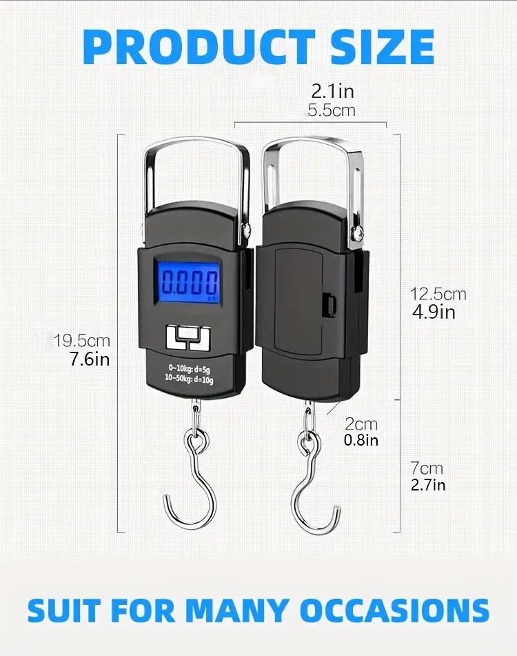 1 pc balance numérique portable main, balance de bagage électronique  , balance de poids de nourriture de     contact avec affichage lcd rétroéclairé, en plastique, nécessite 2 piles aaa (non incluses) détails 2