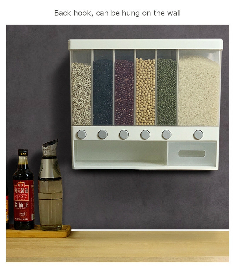 Distributeur Mural Céréales 3 Compartiments 6L Orange - Rangement Cuisine, Visuel Transparent, Bouton Poussoir