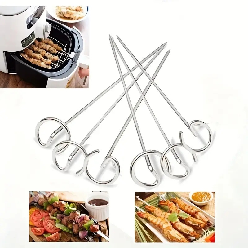 lot de 10 brochettes en acier inoxydable pour air fryer et four, bâtonnets de kebab en alimentaire épais, brochettes de rôtissage vertical pour barbecue, aiguille de gril pour la cuisson dans un air fryer détails 8
