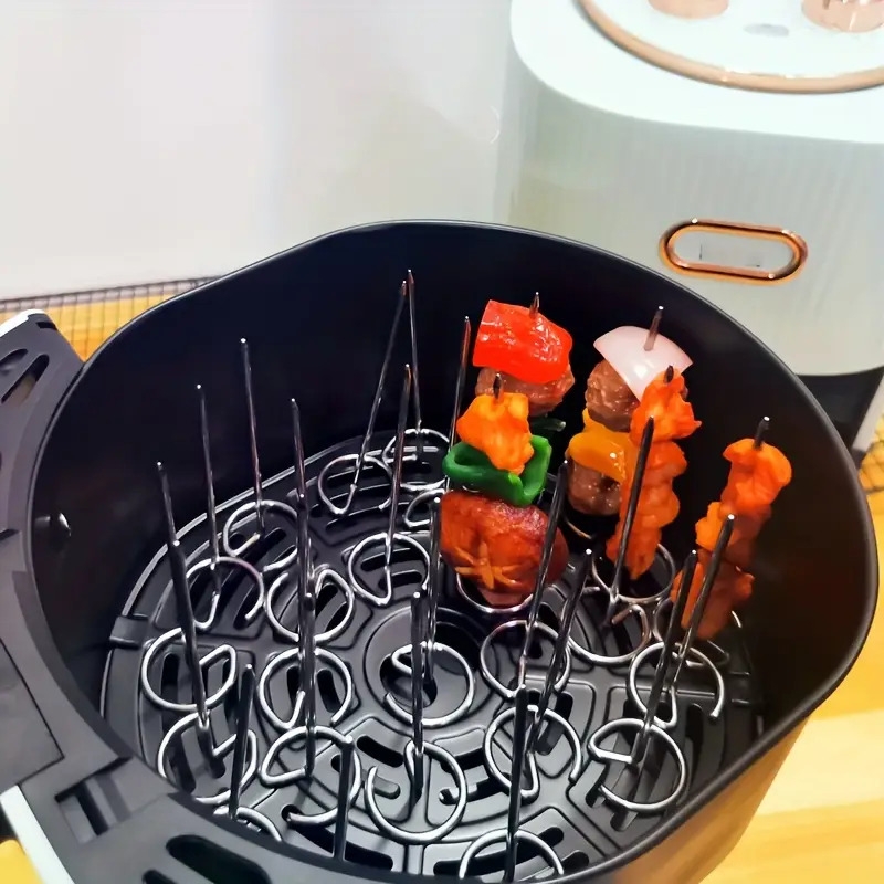 lot de 10 brochettes en acier inoxydable pour air fryer et four, bâtonnets de kebab en alimentaire épais, brochettes de rôtissage vertical pour barbecue, aiguille de gril pour la cuisson dans un air fryer détails 0