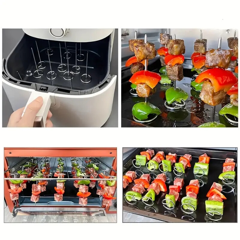 lot de 20 brochettes en acier inoxydable pour grillade, accessoires pour friteuse à air, résistants  , alimentaires,   et antirouille, parfaits pour   extérieure, le barbecue maison et les ustensiles de cuisine,   pour friteuse à air -   avec poignée spirale - aiguilles antirouille, accessoires de grillage pour barbecue extérieur détails 2