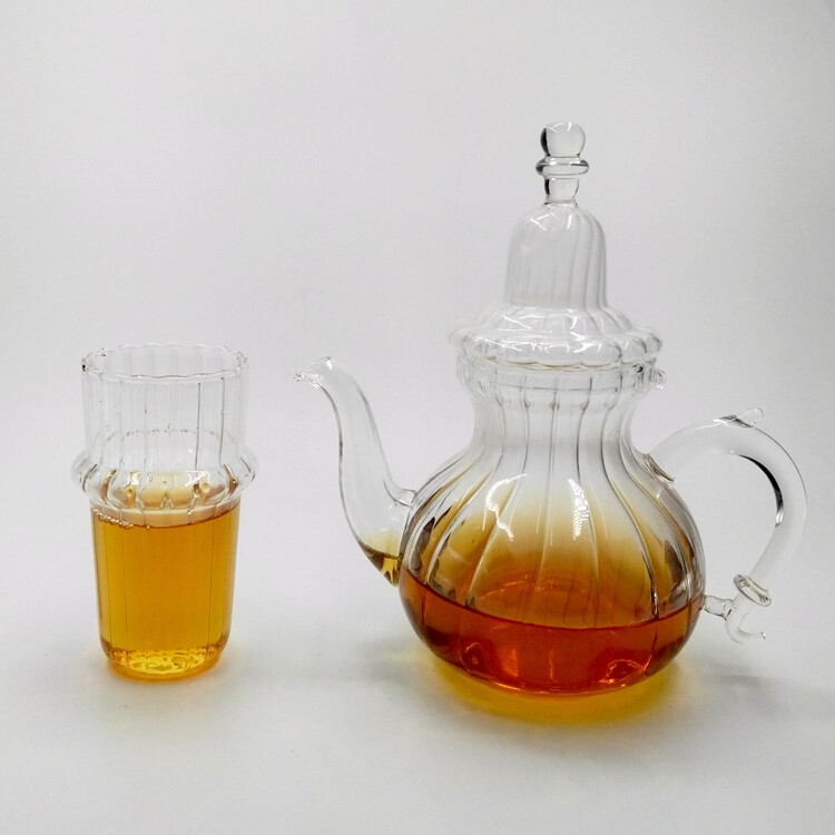 Théière marocaine en verre Borosilicate résistant à la chaleur, théière en verre vapeur théière avec verres à thé marocain 400ml