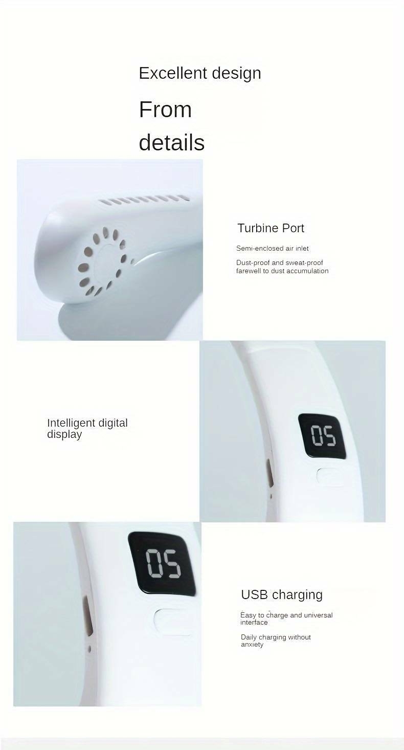 Un Ventilateur De Cou Portable Avec Chargement USB, Un Ventilateur De Refroidissement Portable À Porter, 5 Vitesses Réglables, Un Refroidisseur Dair De Cou Avec Affichage Numérique Sans Lame, Un Ventilateur Portable Cool, Des Fournitures Scolaires, Un Cadeau Parfait Pour Anniversaire/Noël, Pêche/camping/voyage. détails 3