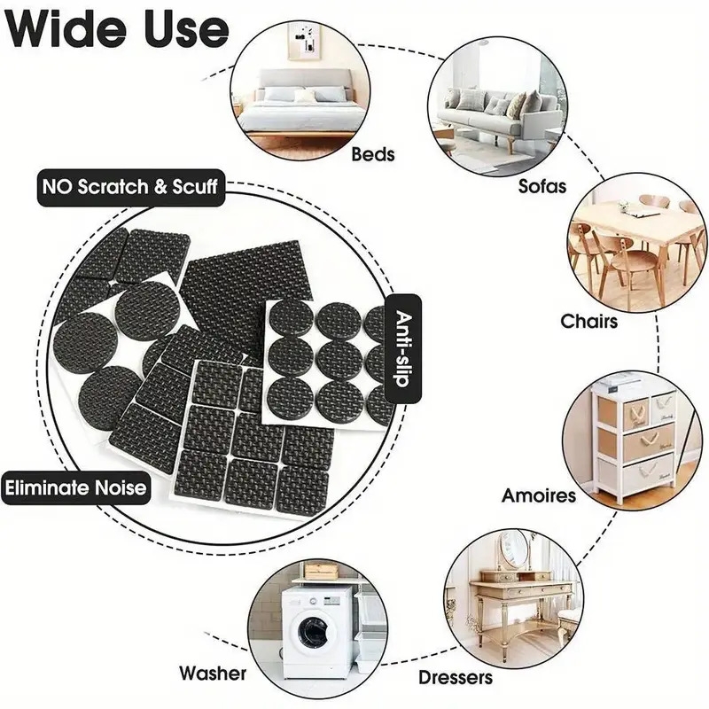 30/60/150pcs coussinets de pieds antidérapants ronds et carrés en - patins de maintien en plastique pour meubles, tables, chaises, quincaillerie - surface texturée pour une prise sécurisée sur en bois & lisses, maintien sécurisé des meubles - coussinets de pieds rectangulaires - matériau éponge, protecteurs de sol pour pattes de chaise détails 6