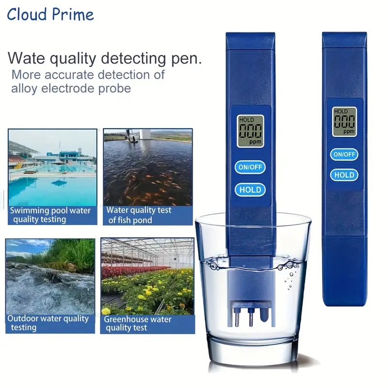 cloud prime mini tds   quality test pen - probe délectrode en   précis pour piscines, étangs de poisson,     extérieures et test de serre - alimenté par batterie,     requise, test de qualité de leau extérieure | stylo daffichage numérique | stylo en plastique durable,   de qualité de leau Détails du produit 0