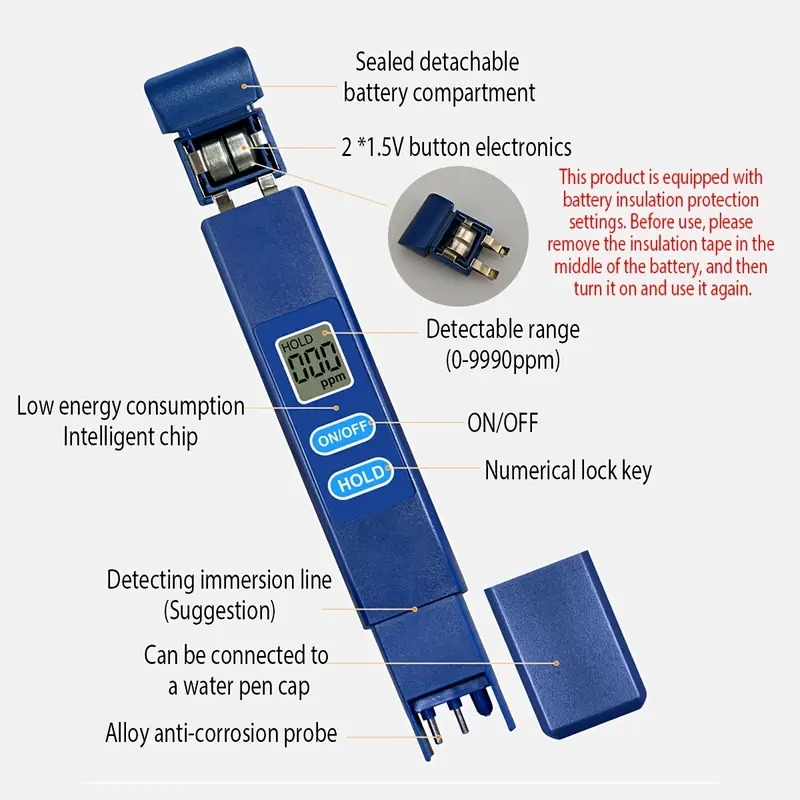 cloud prime mini tds   quality test pen - probe délectrode en   précis pour piscines, étangs de poisson,     extérieures et test de serre - alimenté par batterie,     requise, test de qualité de leau extérieure | stylo daffichage numérique | stylo en plastique durable,   de qualité de leau Détails du produit 3