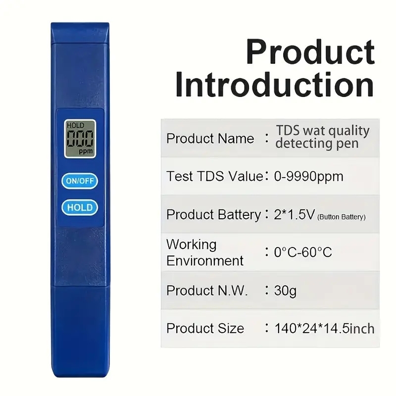 cloud prime mini tds   quality test pen - probe délectrode en   précis pour piscines, étangs de poisson,     extérieures et test de serre - alimenté par batterie,     requise, test de qualité de leau extérieure | stylo daffichage numérique | stylo en plastique durable,   de qualité de leau Détails du produit 4