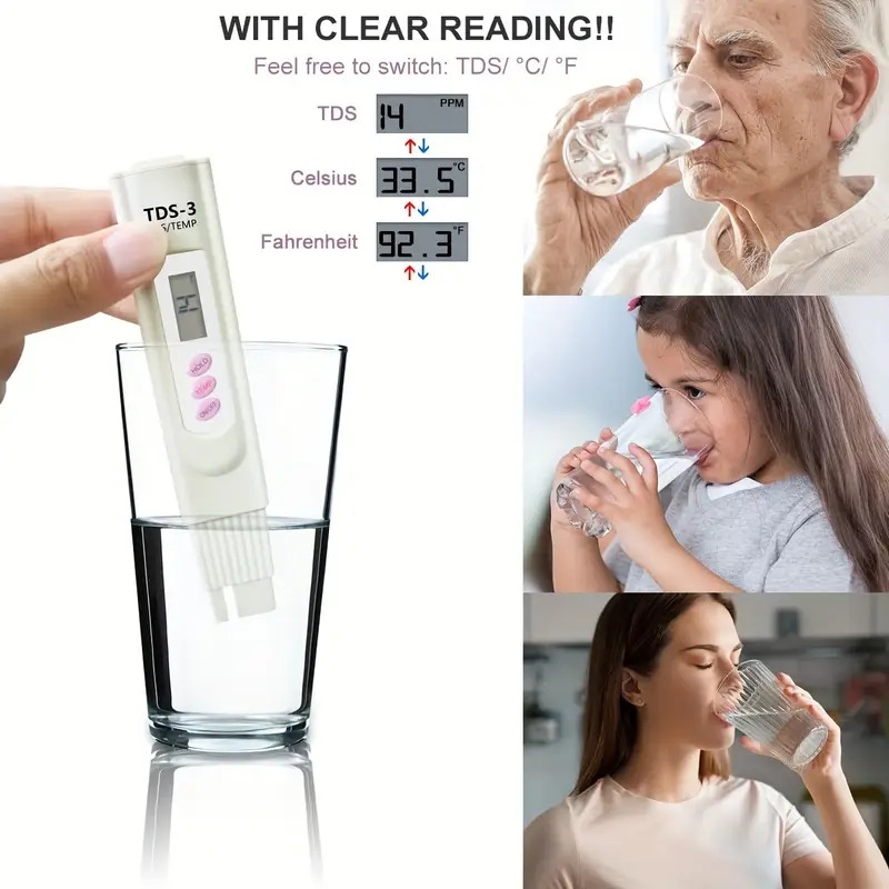 de qualité de leau portable tds, compteur   à écran lcd pour le test de  , adapté à leau potable, aux aquariums, aux systèmes dosmose  ,  . détails 1