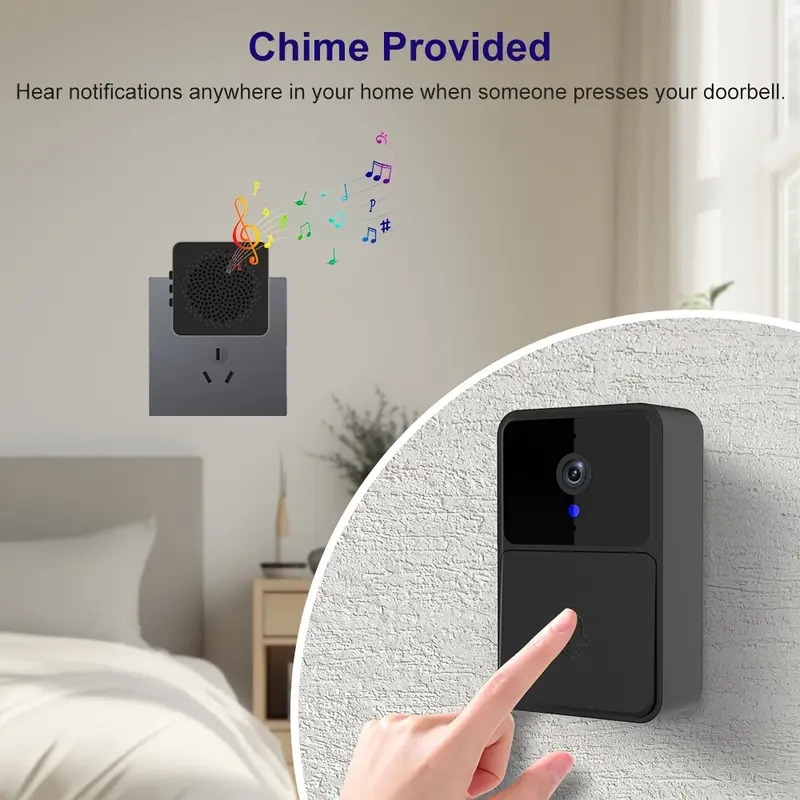 caméra de porte wifi intelligente avec sonnette   fil - enregistrement vidéo hd, vision  , audio bidirectionnel,   détection de mouvement, charge usb/batterie double, compatible pour sécurité   et cadeaux de fêtes (noir) Détails du produit 4