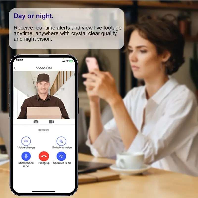 caméra de porte wifi intelligente avec sonnette   fil - enregistrement vidéo hd, vision  , audio bidirectionnel,   détection de mouvement, charge usb/batterie double, compatible pour sécurité   et cadeaux de fêtes (noir) Détails du produit 6