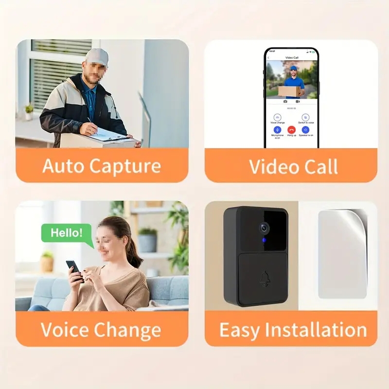 caméra de porte wifi intelligente avec sonnette   fil - enregistrement vidéo hd, vision  , audio bidirectionnel,   détection de mouvement, charge usb/batterie double, compatible pour sécurité   et cadeaux de fêtes (noir) Détails du produit 1