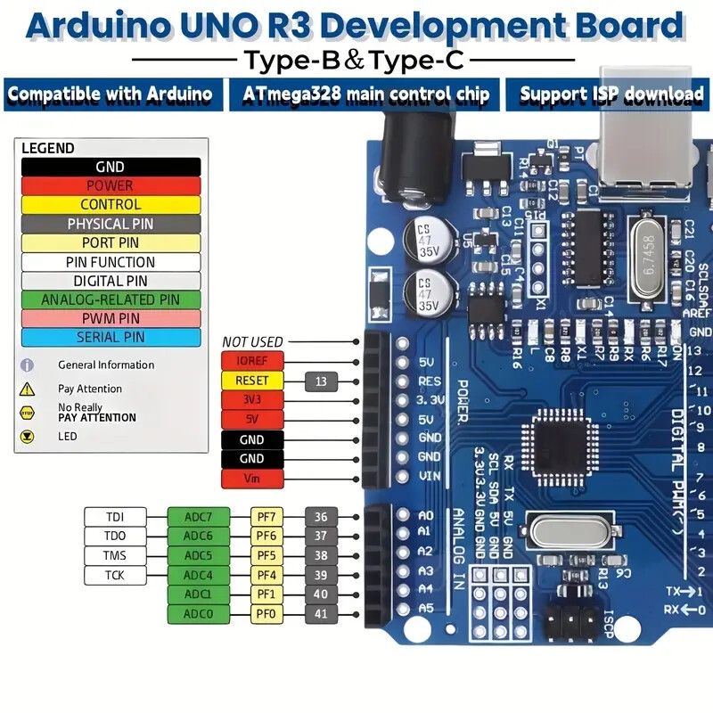 carte de développement     r3 avec  328p - alimentée par usb, 14 broches dentrée/sortie numériques & 6 analogiques pour la programmation et les   électroniques détails 2