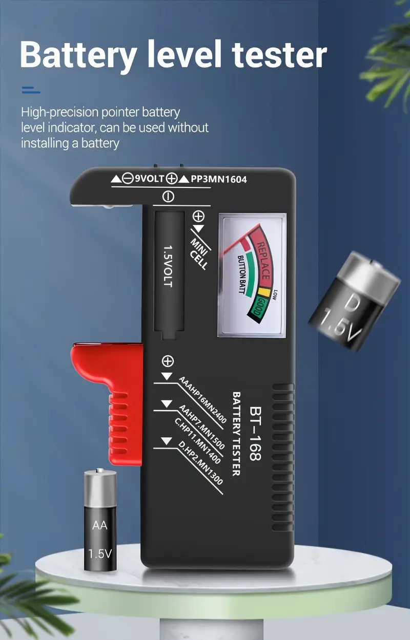   de batterie lithium numérique   an-168 pro - vérificateur de   9v/1.5v avec affichage facile à lire pour piles aa, aaa, c, d, 9v - abs durable, test rapide et précis, pas dalimentation requise, vérificateur détat de santé de la batterie|  daffichage numérique|matériau abs durable Détails du produit 0