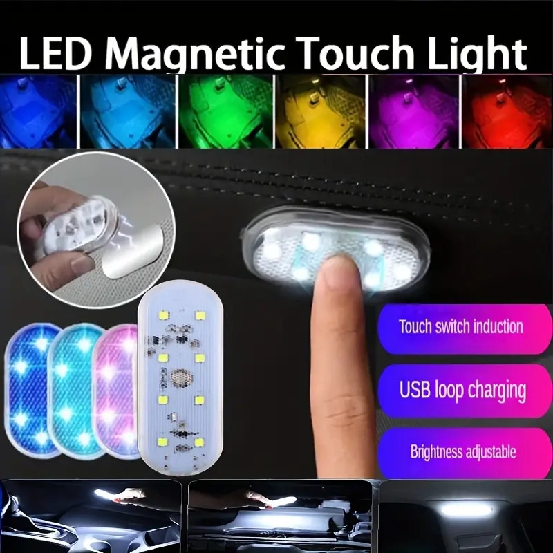 wireless magnetic mini led car lights 8led 6led touch lights with usb charging for interior roof door foot trunk storage details 1