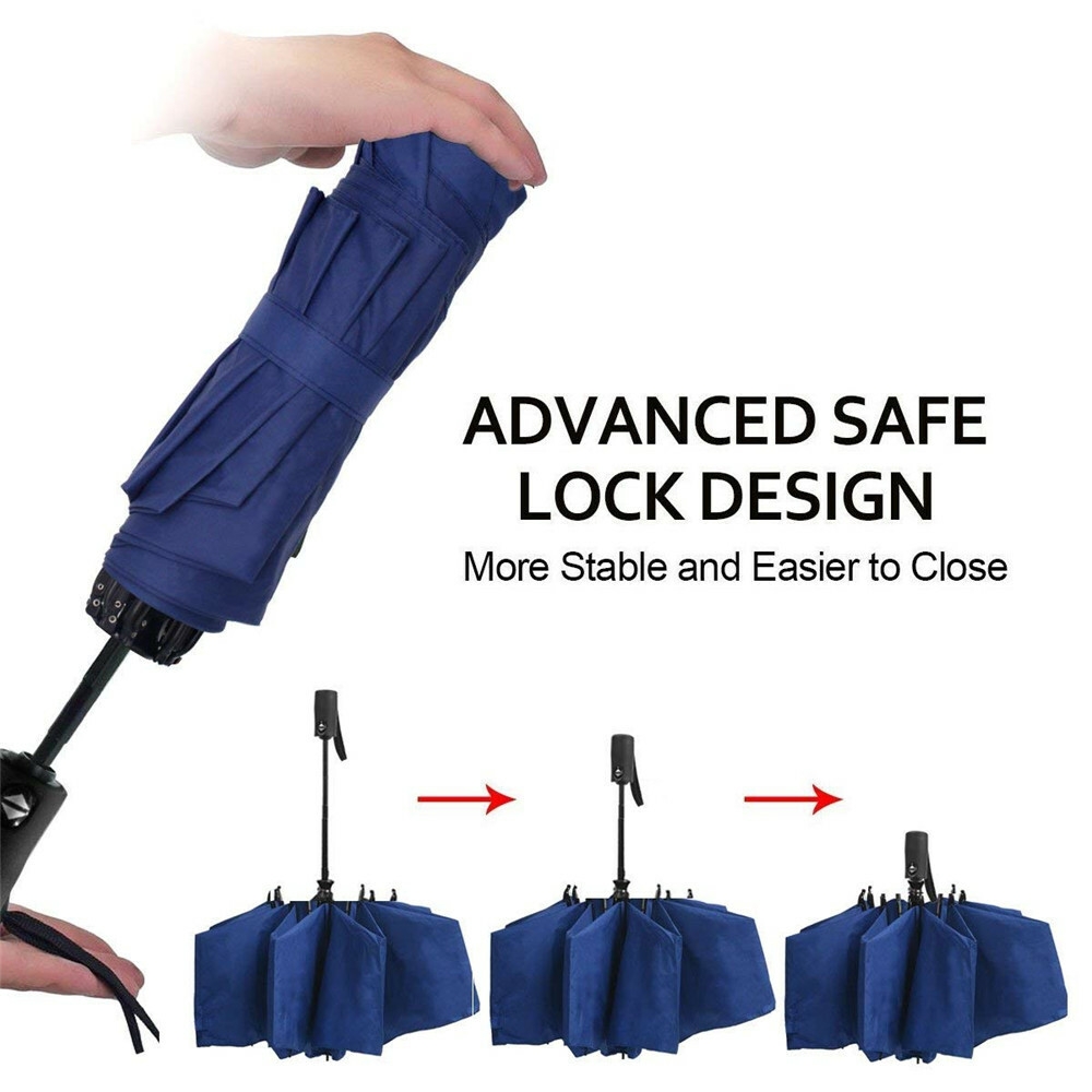 Ombrelle-parapluie pliant classique bleu marine, fabriqué, anti-choc, anti-balles, 46 pouces