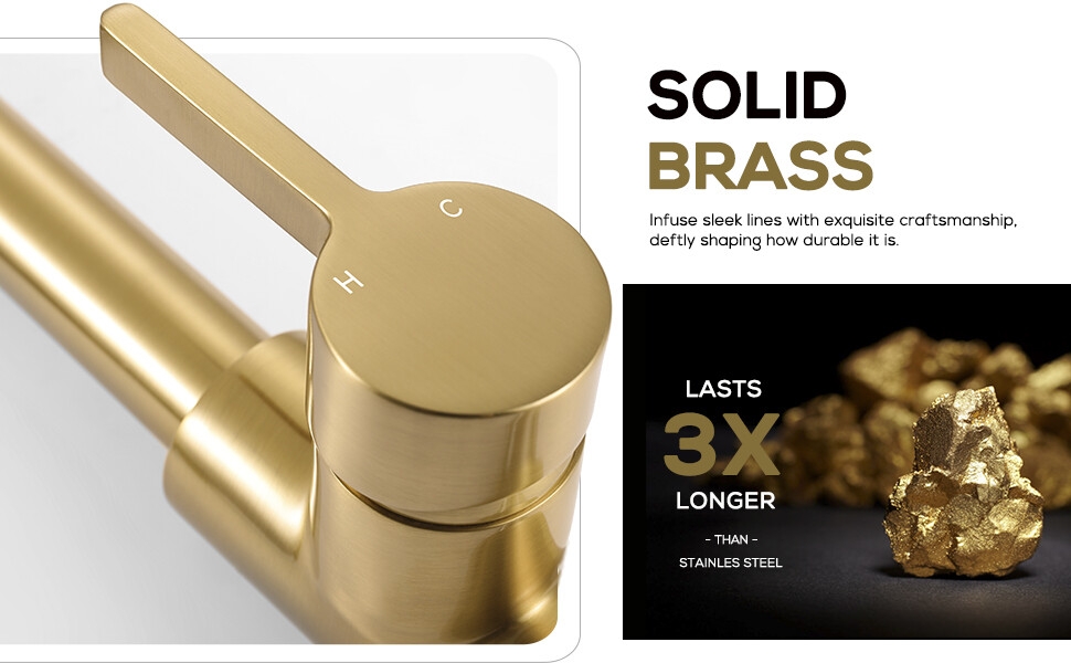 brushed gold commercial kitchen faucet with pull down sprayer and pot filler