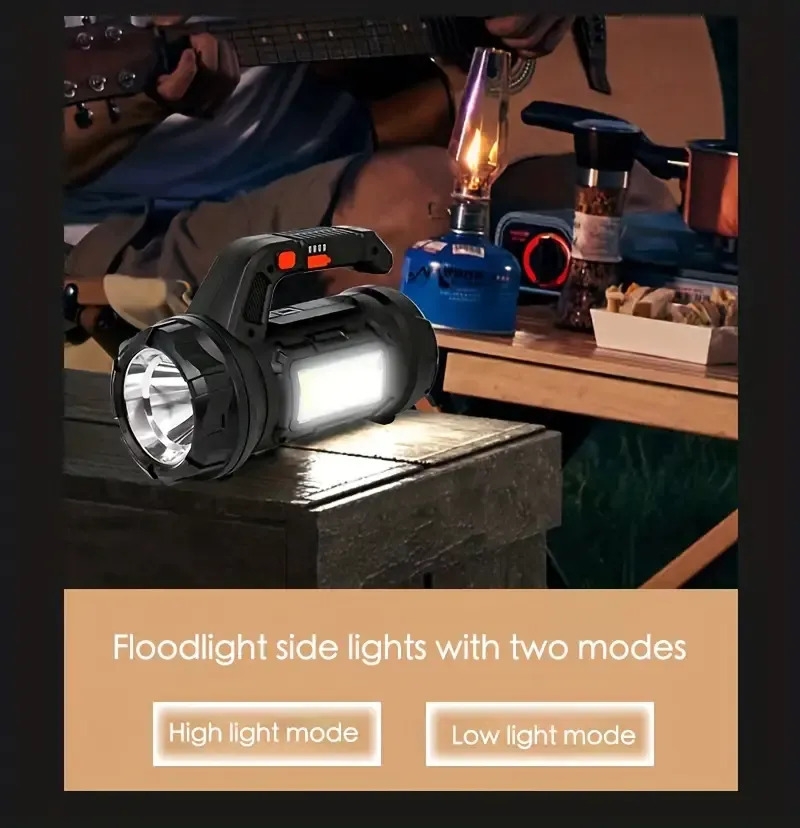 strong light portable emergency light type c rechargeable searchlight for outdoor camping hiking fishing details 1