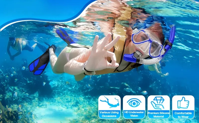 ensemble de masque et   pour plongée en apnée, équipement de plongée pour adultes, masque de plongée avec vue   anti-buée,   ajustables, tubulaire séchage et sac de voyage, équipement de natation pour la plongée détails 4