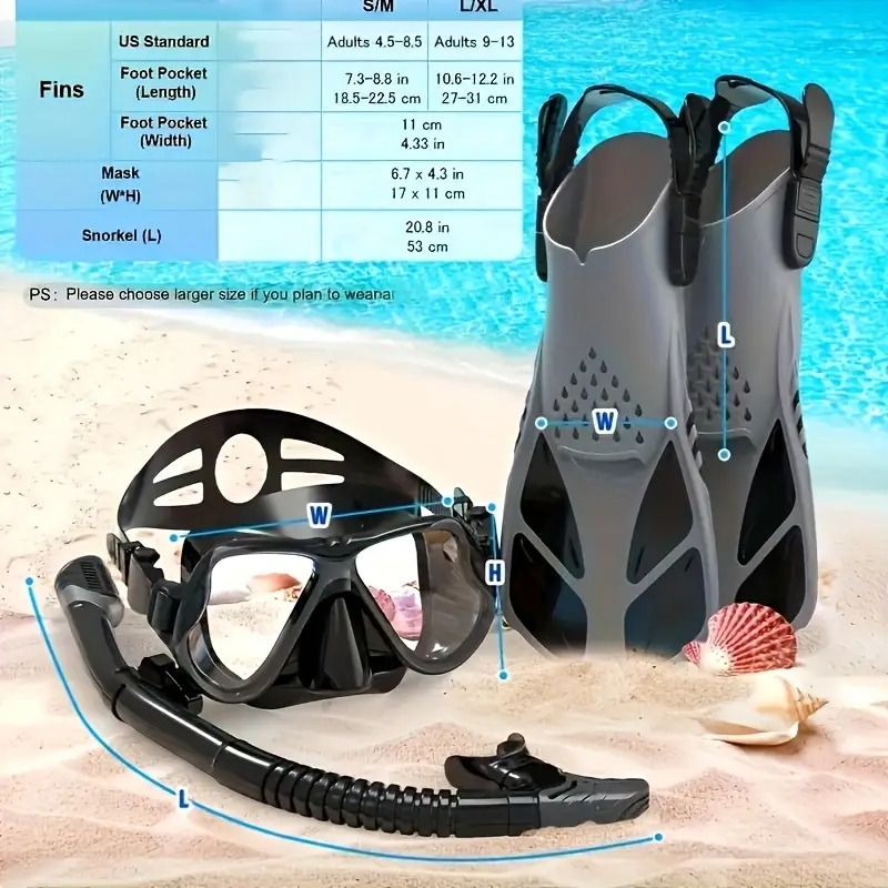 ensemble de masque et   pour plongée en apnée, équipement de plongée pour adultes, masque de plongée avec vue   anti-buée,   ajustables, tubulaire séchage et sac de voyage, équipement de natation pour la plongée détails 2