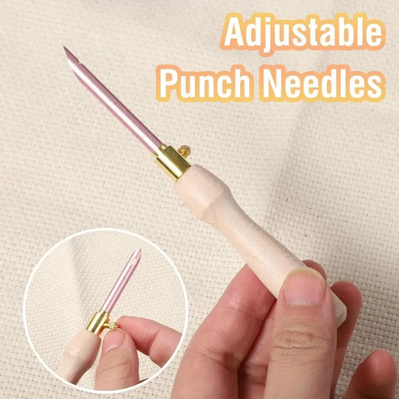 ensemble de ie au poinçon ajustable de 35 pièces avec manche en bois, stylo à , aiguilles à gros chas, tissu et boîte de rangement - fournitures de bricolage de noël pour débutants détails 1