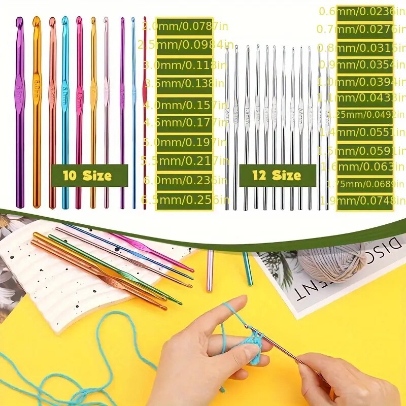 kit de crochet complet de 129 pièces avec fil, crochets, aiguilles & accessoires - inclut sac de rangement pour débutants, couleurs assorties détails 3