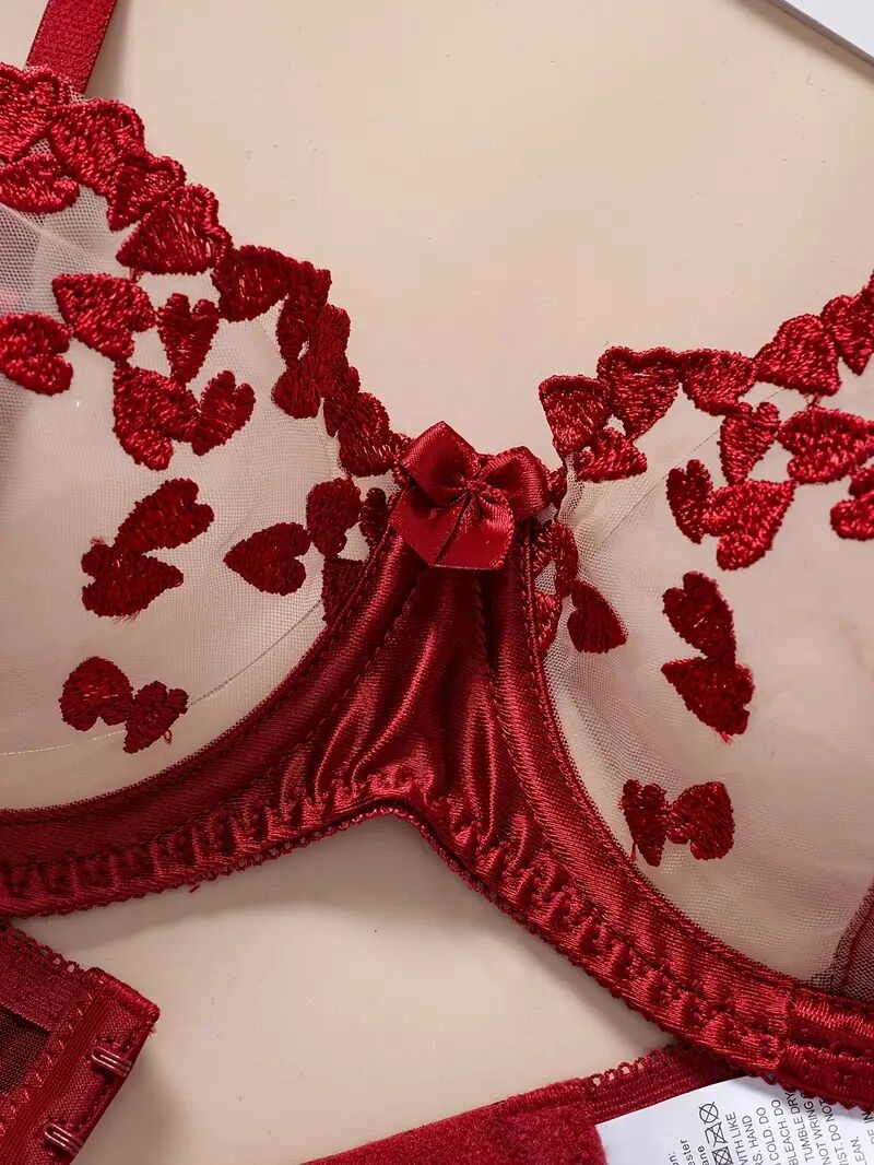 ensemble de sous-vêtements semi-  brodés à fleurs pour femmes sensuelles avec anneau en acier pour la saint-valentin Détails du produit 2