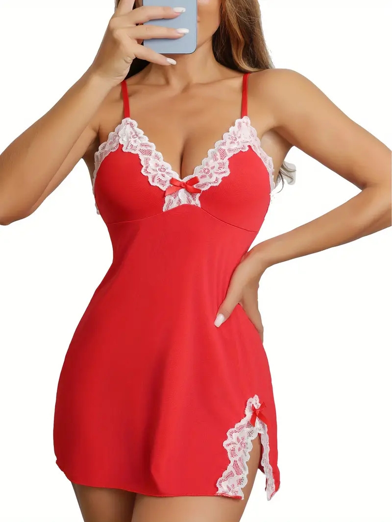 womens elegant black lace trimmed nightgown v neck   bodycon mini dress with side   polyester spandex blend machine washable   not included details 6