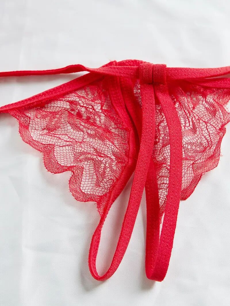 ensemble de lingerie sexy avec soutien-gorge en dentelle à col   et culotte   cordon, lingerie sexy pour femmes, ensemble de lingerie   points à   gratuitement, adapté pour halloween, noël, thanksgiving, saint-valentin, offrir des cadeaux à ses petites   et   ses     3