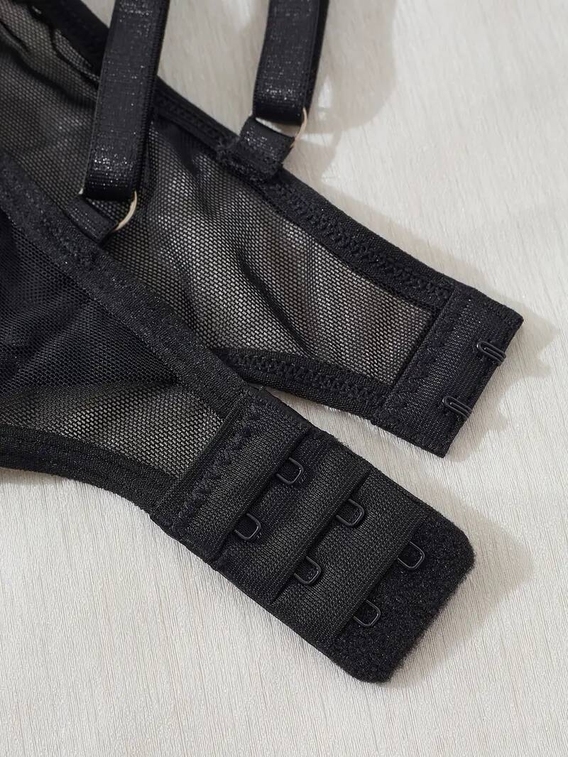 body sexy femme en dentelle noire à fermeture éclair - corset   nu avec bretelles réglables et détail zip, lingerie une pièce pour occasions  , lavage à  , style élégant, coupe ajustée, tenue  , pour événements spéciaux Détails du produit 6