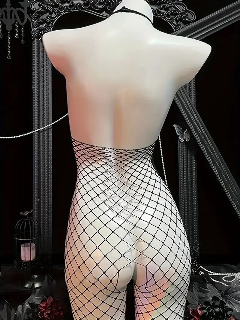 taille sexy lingerie bodystockings, femmes buste ouvert   entrejambe   entrejambe voir à travers filet halter bodysuit détails 0