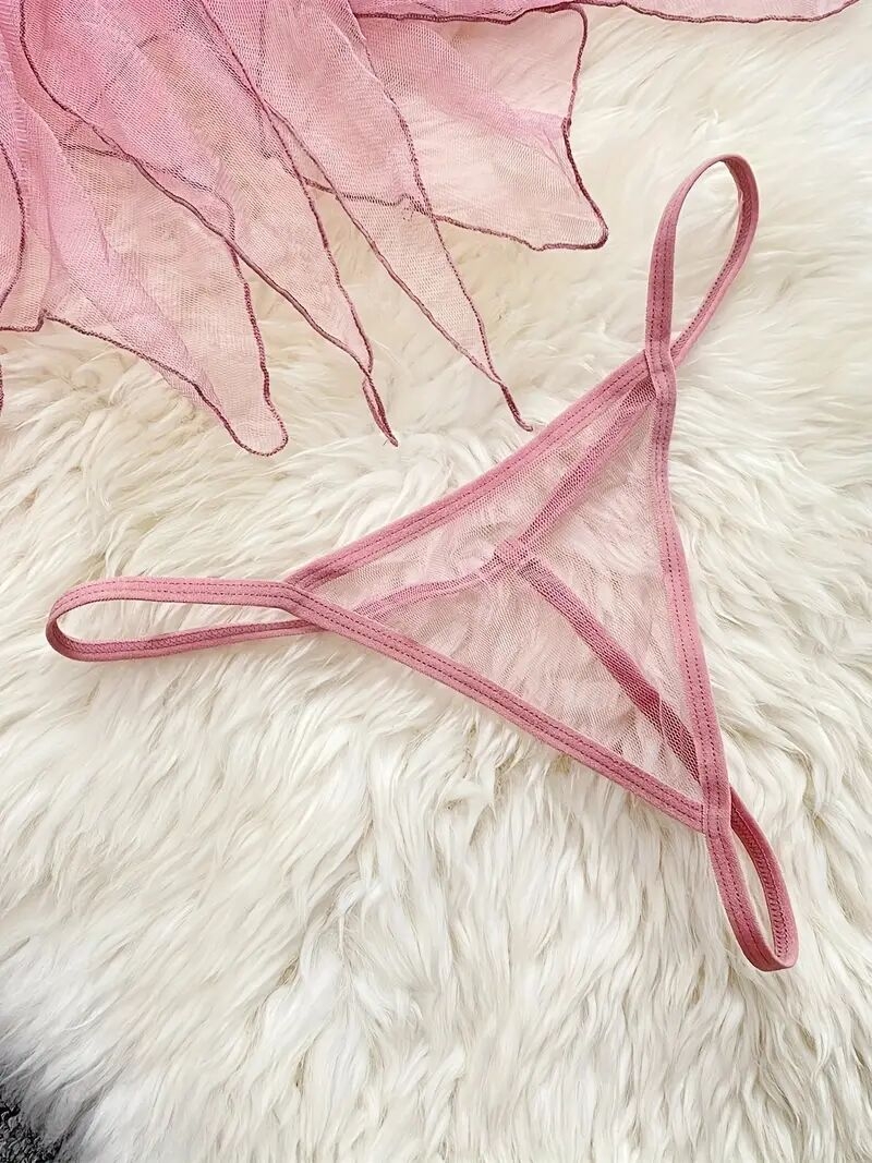 robe slip   en   transparente avec détails en dentelle - ensemble de nuit sexy à volants pour femmes, inclut un string  ,   de polyester respirant 4