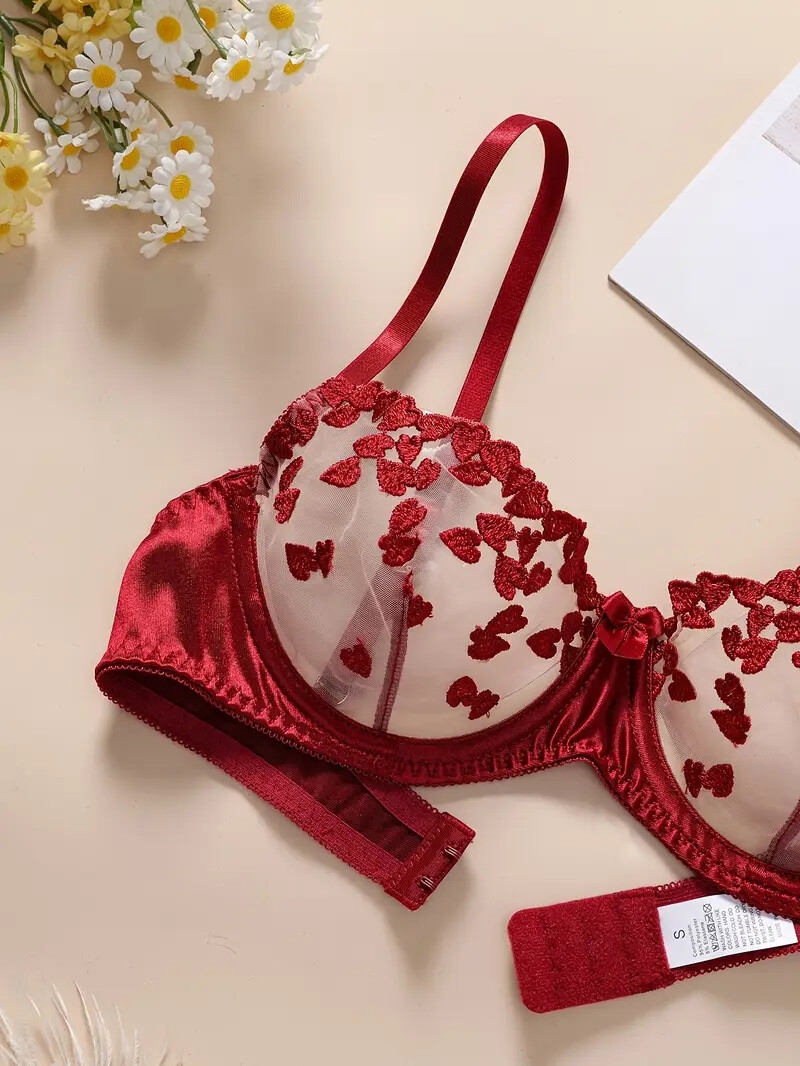 ensemble de sous-vêtements semi-  brodés à fleurs pour femmes sensuelles avec anneau en acier pour la saint-valentin Détails du produit 3