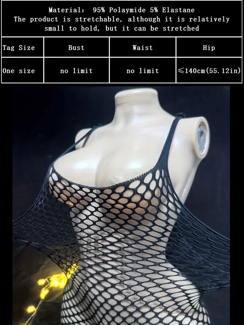 1pc body en résille pour femme - lingerie transparente avec ouverture au ventre, nylon/élasthanne extensible, parfait pour la saint-valentin & la plage 2