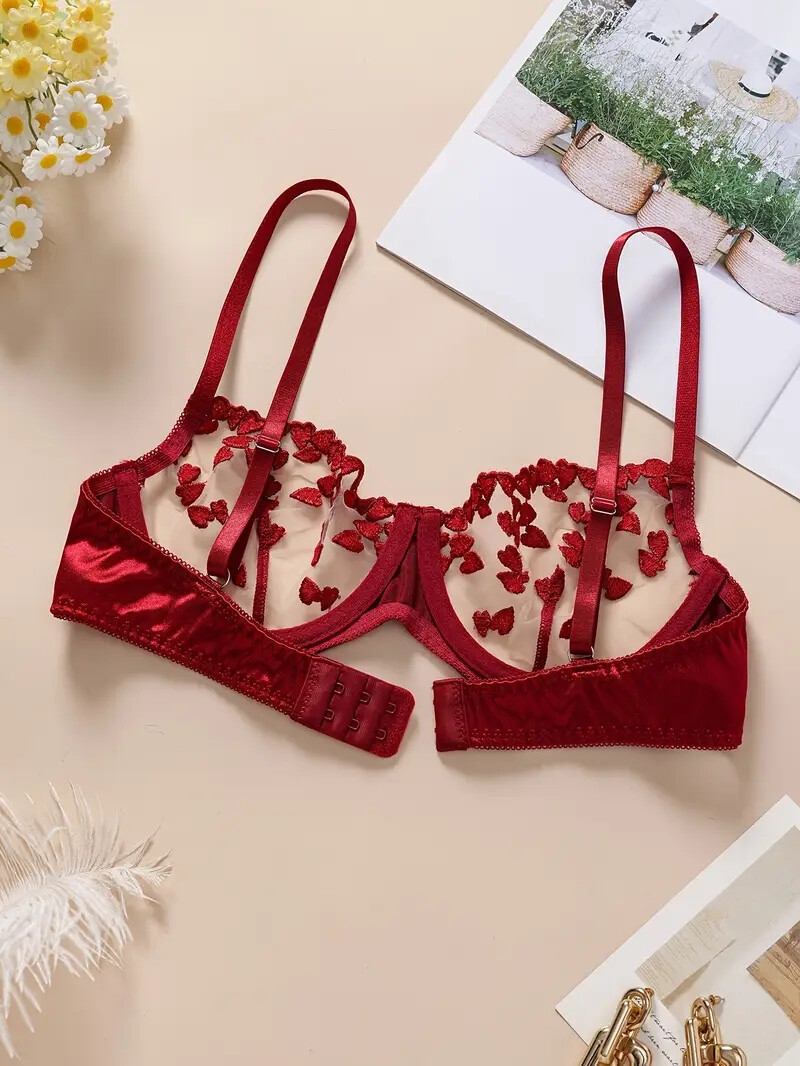 ensemble de sous-vêtements semi- brodés à fleurs pour femmes sensuelles avec anneau en acier pour la saint-valentin Détails du produit 5