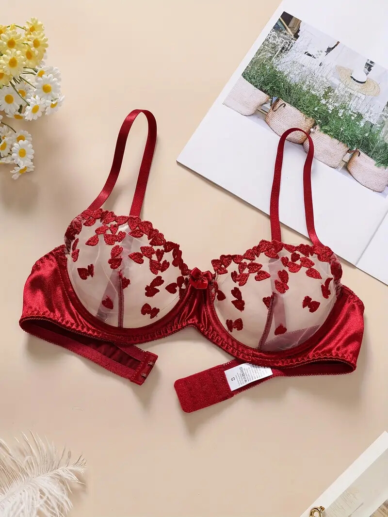 ensemble de sous-vêtements semi- brodés à fleurs pour femmes sensuelles avec anneau en acier pour la saint-valentin Détails du produit 4