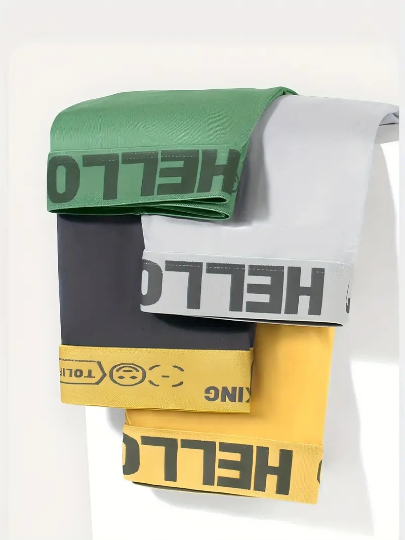 4 boxers pour hommes - design de ceinture hello, polyester élastique respirant, ajustement confortable, couleur  , parfait pour un     et décontracté, confortable pour     | sous-vêtements amusants | ajustement confortable Détails du produit 3