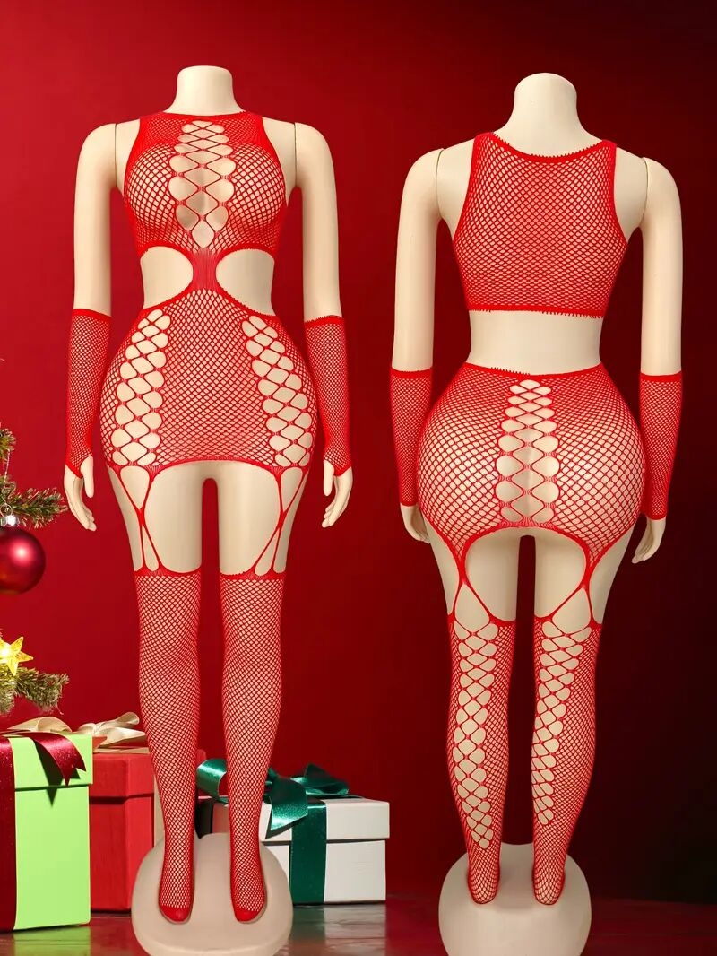 body en résille sexy avec découpes, body en résille sexy avec    , body en résille sexy avec     et ensemble de chaussettes avec manches 2