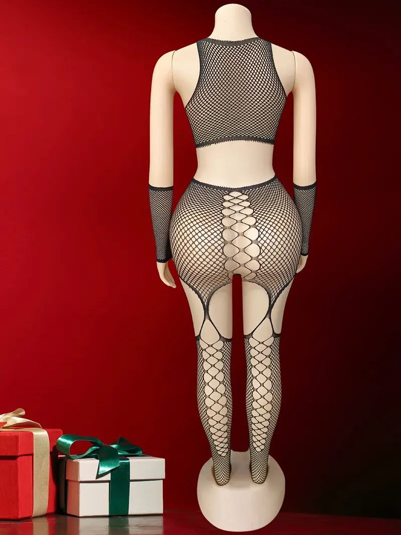 body en résille sexy avec découpes, body en résille sexy avec    , body en résille sexy avec     et ensemble de chaussettes avec manches 4