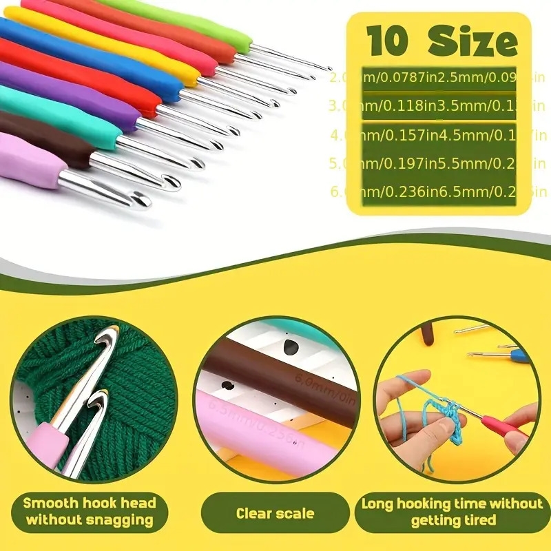 kit de crochet complet de 129 pièces avec fil, crochets, aiguilles & accessoires - inclut sac de rangement pour débutants, couleurs assorties détails 2