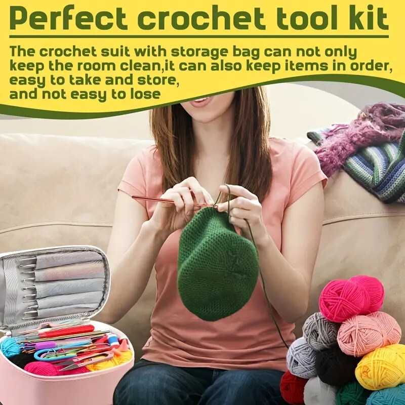 kit de crochet complet de 129 pièces avec fil, crochets, aiguilles & accessoires - inclut sac de rangement pour débutants, couleurs assorties détails 4