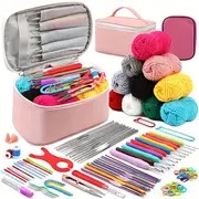 kit de crochet complet de 129 pièces avec fil, crochets, aiguilles & accessoires - inclut sac de rangement pour débutants, couleurs assorties détails 1