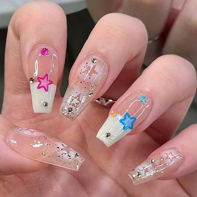 Cutip Nails - Star Print Pointed Press-On Nails | YesStyle