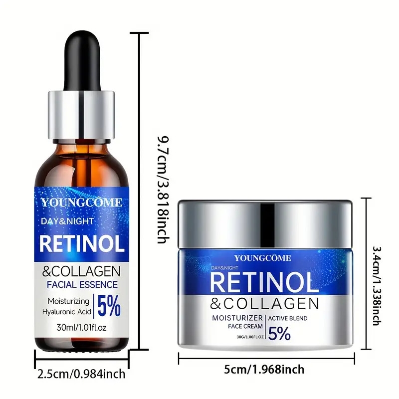 ensemble de soins de   youngcome au rétinol et   hyaluronique - crème raffermissante et sérum hydratant,   alcool pour   types de peau, pour lhiver, lautomne détails 0