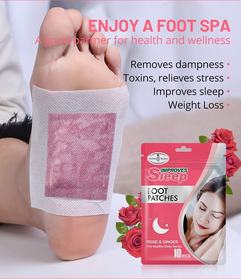 Aichun Beauty New Detox Foot Pads Body Shaping Elimina la humedad y las toxinas Mejora el sueño Rose Ginger Extract Foot Patch