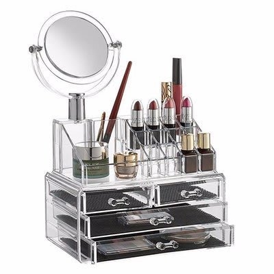 Clear Acrylic Makeup Organizer With Mirror.