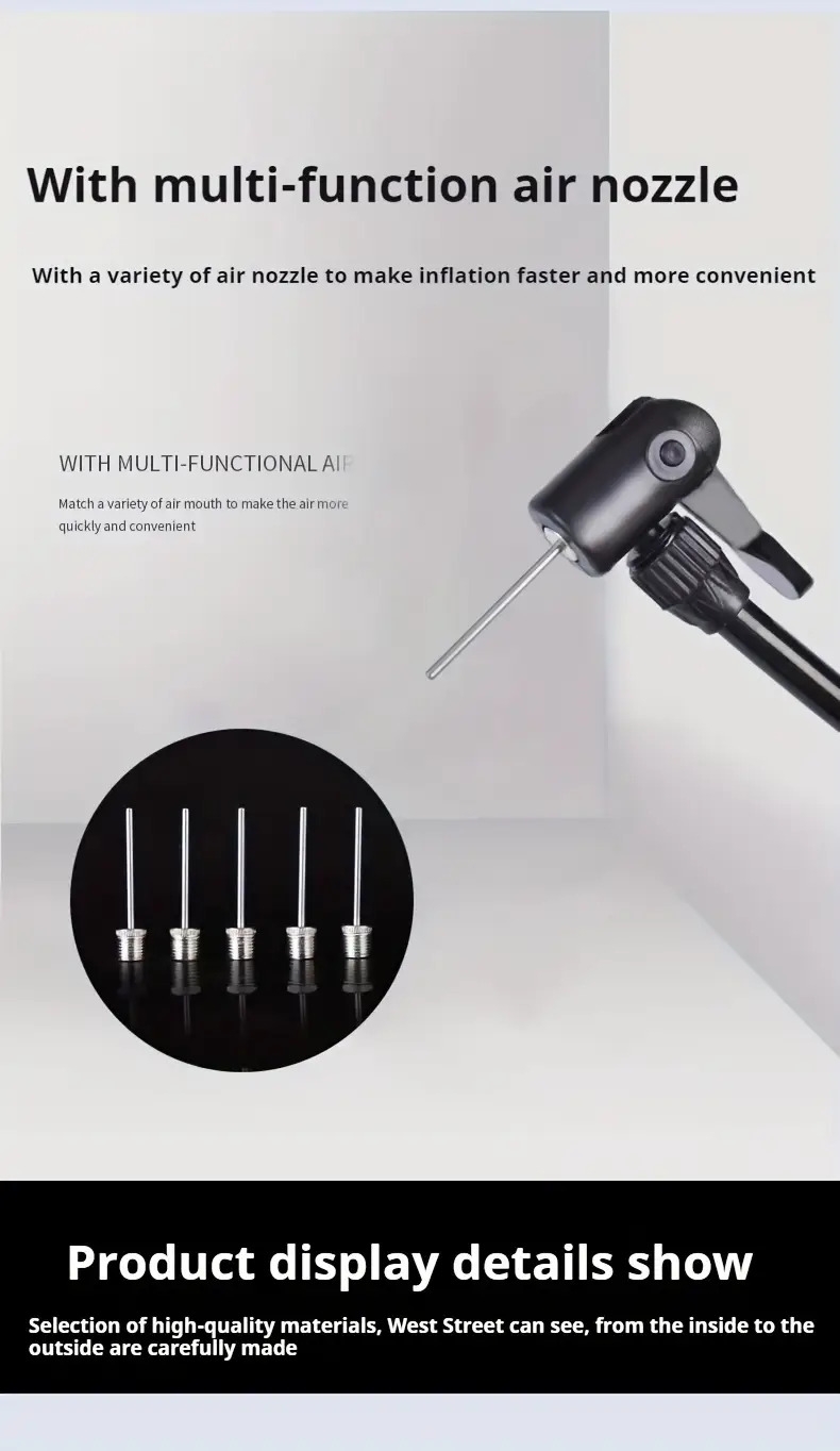 mini gonfleur portable   pour vélo, vtt, moto, basket, football, et autres balles (avec aiguille pneumatique) détails 2