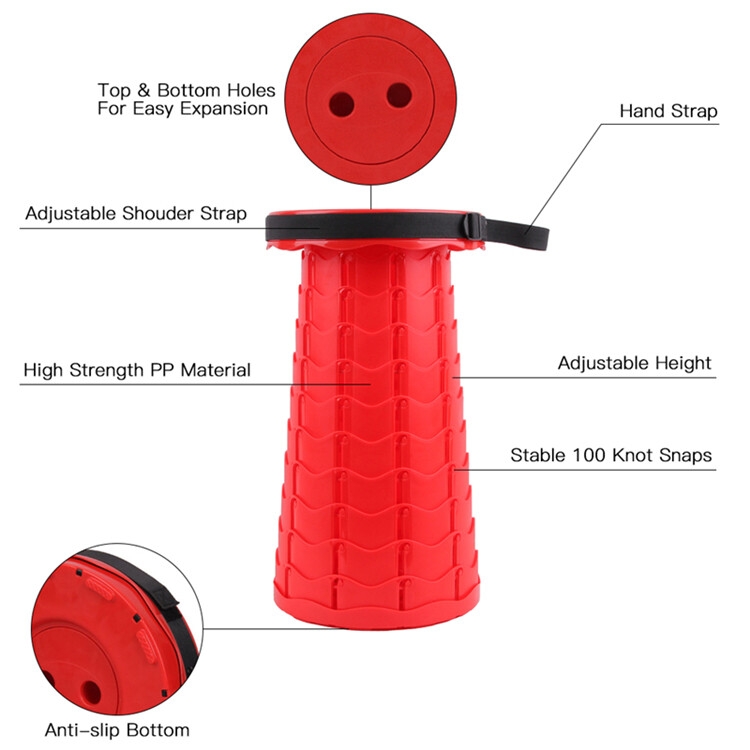 Tabouret pliable Portable, léger et robuste, avec capacité de charge de 300lb, tabouret télescopique